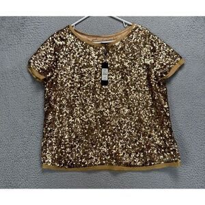 Talbots Silk Sequins‎ Shirt Womens 16P Petite Brown Short Sleeve Top Blouse NEW